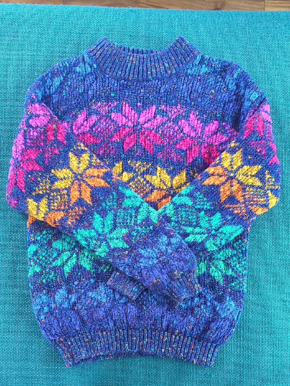 Colorful Floral Fair Isle Knit Sweater